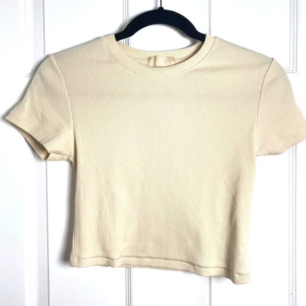 Nuuds Crop Ribbed Ivory Short Sleeve Baby T-Shirt Cotton Size Medium